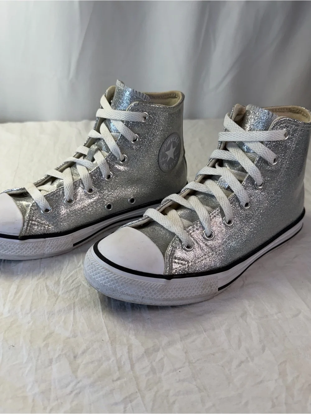 Converse Silver Glitter Coated Kids sz3 High-Top Chuck All Star Sneakers